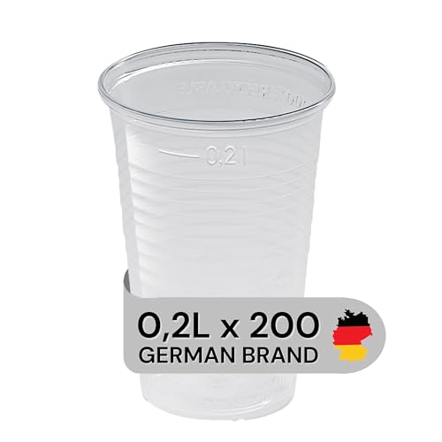LogiPack GeRo Trinkbecher | Eichstrich 0,2l | Bierbecher Plastikbecher Einwegbecher aus Kunststoff PP (Polypropylen), Transparent klar | Ausschankbecher (200)