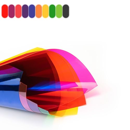 30 Stück Farbfolien Gel Filter Film, Fensterfolie Bunt Transparente Farbfilterfolie, Gel Lichtfilter Farbkorrektur, Filterblätter in A4-Größe, für Fotografie, Design und Anzeigen