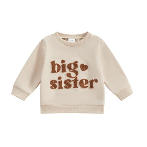 Yassiglia Baby Mädchen Schwester Matching Outfit Kinder Sweatshirt Neugeborene Langarm Strampler Big Sister Little Sister Outfits Herbst Kleidung (Khaki-B, 2-3 Years)