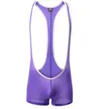 Juflam Bodysuit mit Leopardenmuster für Herren Wrestling Singlets Leotard Gym Unterwäsche (WH41-lila, Medium)