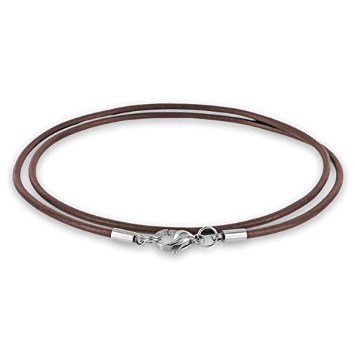 Auroris Echtleder Kette 2 mm mit Karabinerverschluss aus Edelstahl Farbe/Länge wählbar - braun / 50 cm