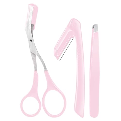 Augenbrauenschere mit Kamm - Professionelles Set, ergonomisch, präziser Schnitt | 3-teiliges Set für Haarentfernung und Augenbrauenpflege, rutschfeste tragbare Schere, perfektes Beauty-Tool für