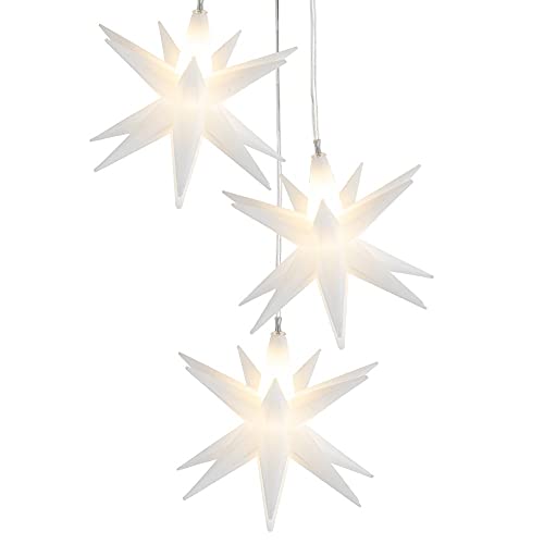 Ideen mit Herz 3-D LED-Sterne-Trio | Je Ø 10 cm | 3 LED-Lämpchen in Warmweiß | Mit Timer-Funktion (6 Stunden AN | 18 Stunden AUS)