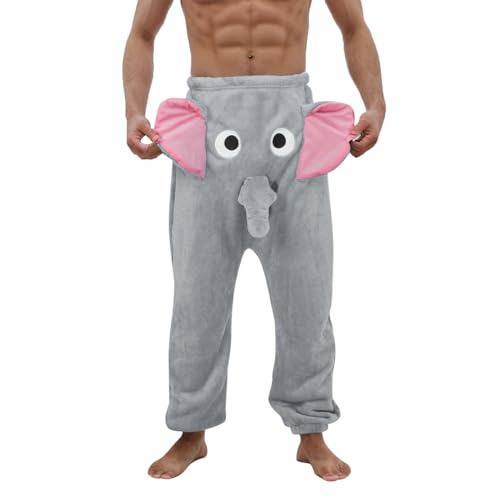 Lustige Elefanten-Shorts, witzige Unterwäsche, Streich-Geschenk für Herren, Tier-Thema, Hose, Elefant, Ringhose, seltsame Pyjamahose, entspannte Hose, Größe 13, grau, M