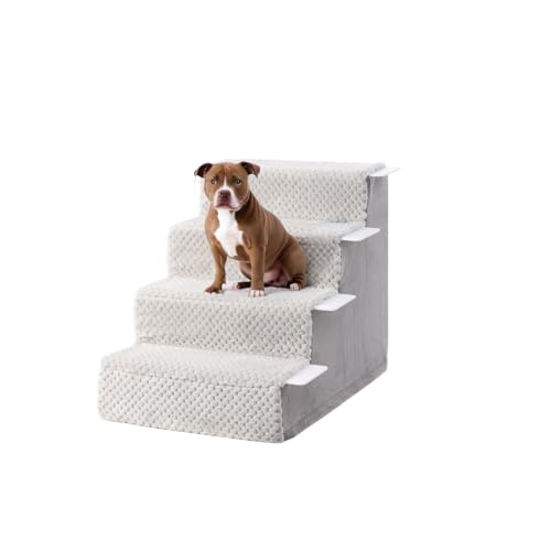 KSIIA Hundetreppe für Kleine Hunde 44cm Hoch, Haustiertreppe mit Abnehmbarem Waschbarem Bezug, Katzentreppe für Alte Katzen Hunde, Rutschfestem Hunderampe Hundetreppe für Bett Sofa, Grau