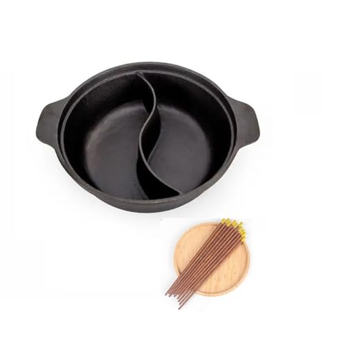 MANHANDIAO Cast iron hot pot with Divider,Pot with Divider,Dual-Sided 12.5 Inch Shabu Shabu Pot, Multi-Functional Hotpot Pot with Cover for Electric Induction, Gas Stove, Black