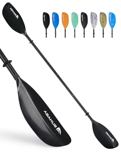 Abahub Kajak Paddel verstellbar 210cm bis 230cm 3teilig Doppelpaddel Schwimmende Kajakpaddel Bootsruder Kanuruder für Kajakfahren Aluminiumlegierungs Schaft Kunststoff Klingen Schwarz
