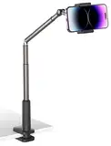 JSAUX Handy Halter mit justierbarem langem Arm für Schreibtisch & Bett, Handystütze, Mobil-Ständer, Handyhalter, Handy-Ständer, Telefonhalter kompatibel mit iPhone 15/15 Pro/15 Plus/14 etc. [Schwarz]
