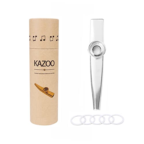Alnicov Metal Kazoo, Aluminiumlegierung Kazoo mit 5 Kazoo Flötenmembranen und einer schönen Box für Musikinstrumente Ukulele Gitarrenpartner (Silber)