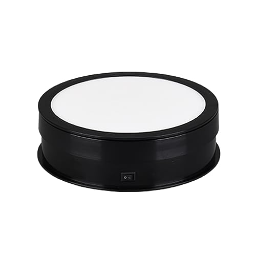 20 cm Elektrischer Drehbarer Präsentationsständer mit Fernbedienung, Leise, Hohe Tragfähigkeit, 360°-Drehung, Einstellbare LED-Leuchten, Batterie- oder USB-betrieben (White)