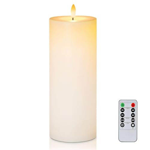 Homemory 10,2 cm x 25,4 cm Große Wasserdicht Outdoor Flackernden Flammenlose Kerzen, Batteriebetriebene LED Stumpenkerzen mit Fernbedienung und Timer, Long Lasting, Weiß