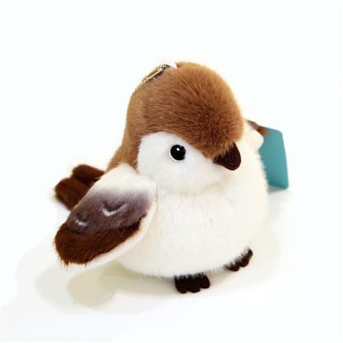 Spatz Plüschtier, Pelzige Vogel-Plüschpuppe, Realistischer 12 cm Vogel Stofftier, Niedlicher Kleiner Vogel Schlüsselanhänger Plüschie als Geschenk für Ihre Freunde (A)