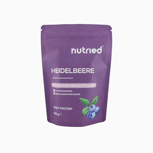 nutried Whey Proteinpulver Heidelbeere - Mit echtem Fruchtpulver, Ohne künstliche Aromen, 22g Protein pro Portion, 400g Beutel
