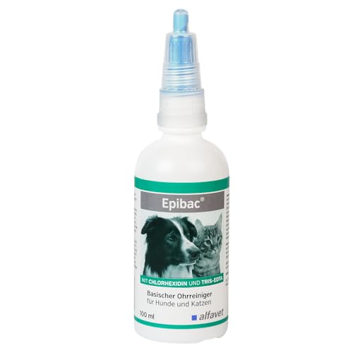 Alfavet Epibac, basischer, sehr milder Ohrreiniger für Hunde und Katzen mit Chlorhexidin und Tris-EDTA, 100ml