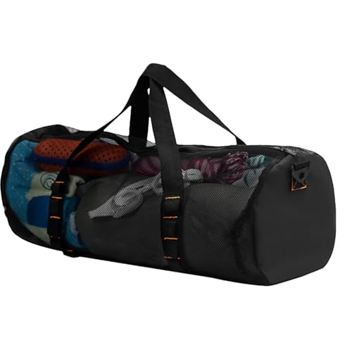 Strandtasche aus Mesh – Sporttasche aus Netz, zylindrische Ausrüstungstasche | Faltbare Netz-Tauchtasche, große Netztasche zum Tauchen, Schnorcheln, Schwimmen,