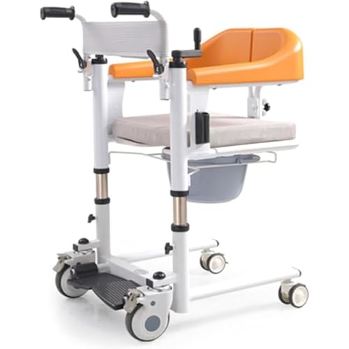Patientenlifter Rollstuhl für Zuhause, Transferstuhl Für Senioren, Bett Toilettenstuhl mit 180° geteiltem Sitz, Höhenverstellbar 360° Leise Rollen