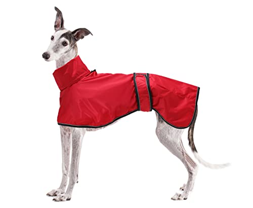 Geyecete Windhund Leicht Hundejacke Regenjacke, Hunderegenmantel Wasserdicht Verstellbar Windhundejacke Whippets Reflektierend Mantel Poncho fur Greyhounds, Lurcher und Whippets-Rot-S