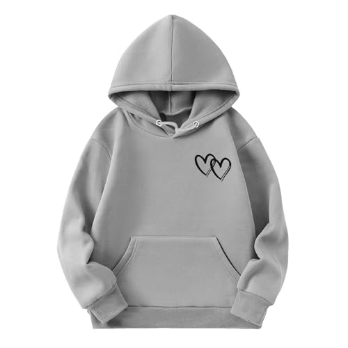 2025 - Mädchen-Kapuzenpullover, langärmelig, weiches Sweatshirt, grafischer Kapuzenpullover für Kinder, süße Pullover, Top-Kleidung für Mädchen Bauch Frei Pullover Mädchen (Grey, 13-14 Years)