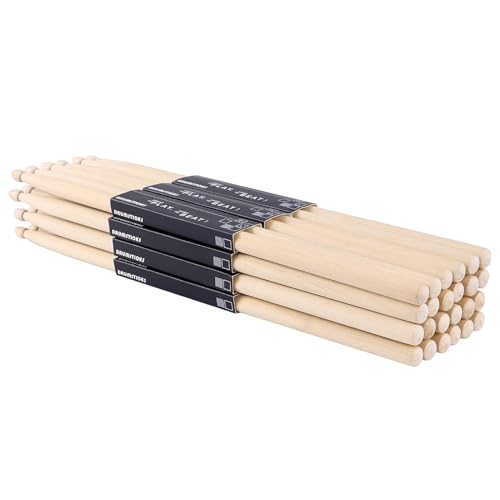 Aopoy 12 Paar Trommelstöcke 5A, klassische Ahornholz Drumsticks, Holzspitze Drumstick, für Erwachsene, Kinder und Anfänger