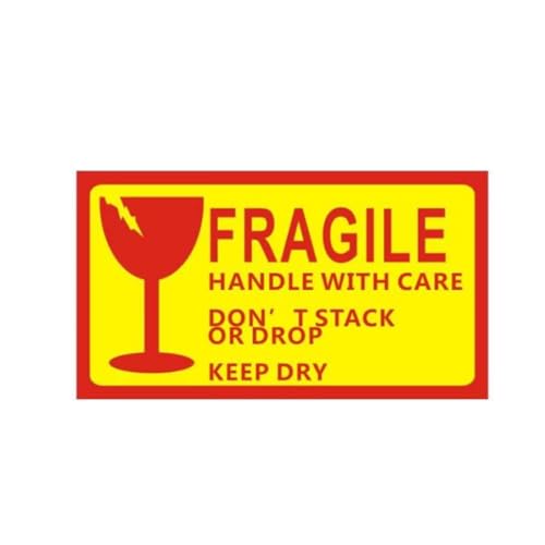 100 Stück Vorsicht Zerbrechlich Aufkleber, 50x90 mm Verpackungsaufkleber Stark haftende Warnetiketten, Handle with Care, Fragile, Thank You Stickers Labels Moving Achtung Warnaufkleber
