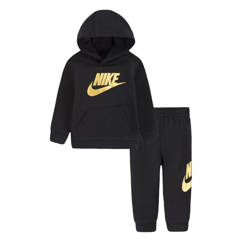 Nike - Kompletter Overall - Sweatshirt mit Kapuze - Kängurutaschen - Hose mit elastischem Bund - Logo 18 Monate schwarz schwarz/gold, Goldfarben/Schwarz, 18 Monate