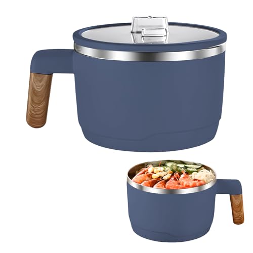 Dewocke 1200ML Ramenschüssel mit Anti-Scald-Griff und Deckel, Ramenschüssel Instant, Rostfreier Stahl Ramen Bowl Schüssel, Doppelt Isolierter Versiegelt Nudelschale fur Suppe Nudeln Knödel Salate