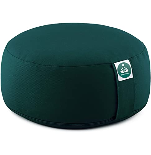 Present Mind Meditationskissen Rund Sitzhöhe 16cm Hoch Made in EU - Zafu Yoga Kissen für Yin Yoga mit 100% natürlicher Baumwolle Füllung - Sitzsack Meditation mit abwaschbarem Bezug Grün