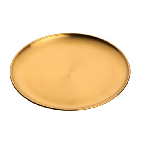 Buyer Star Edelstahl Teller, 30cm Edelstahl Platten, Metall-Speiseteller für Steaksalat, Dessertteller, Edelstahlteller Rundes Servierteller für Camping, Picknick, Küche, Grillen, Party, 1 Stück Gold