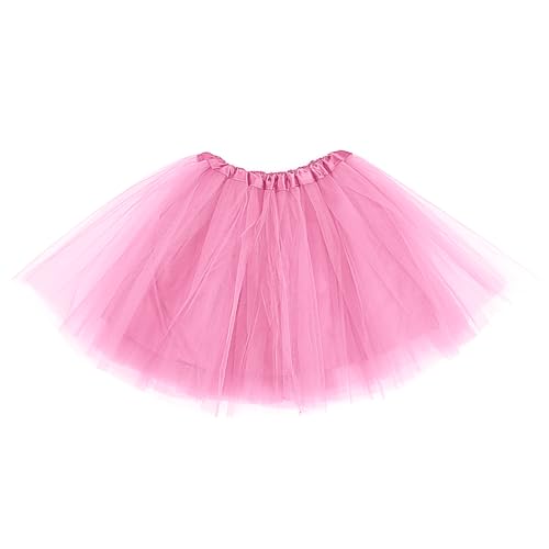 Tüllrock Damen Retro Tütü Rock Dreilagiger Tüll Tutu Rock für Erwachsene mit Futter 80er Jahre Tüll Rock für Halloween Rock Party Festival Feier Rosa