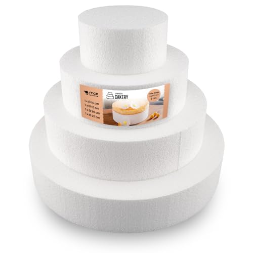 MCE-Commerce A3995984 Styropor Torte Set vierstöckig H 5cm, 10cm 15cm 20cm 25cm, EPS, weiß, 25x15cm