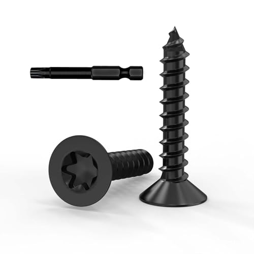 50 Stück M3 x 20 Schrauben, Senkkopfschrauben Holz, Holzschrauben Torx, Edelstahl A2 V2A, Schwarzes Oxid, Vollgewinde, mit Schraubendreher Bit