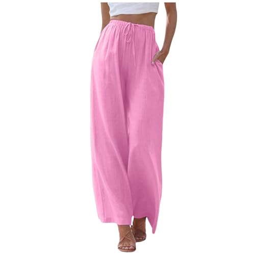 Damen Hosen Freizeit Taille weitem Bein, modische elastische Hose mit Kordelzug, Bequeme Lange Hose mit geradem Bein Taschen Sports Hose Damen Gefüttert (XXL)