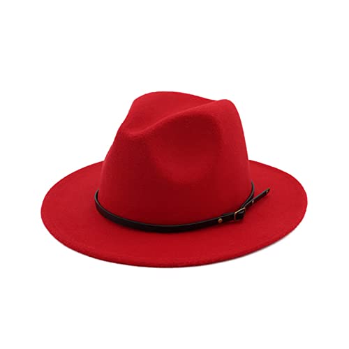 EATAN Fedora Hüte mit Gürtelschnalle für Damen und Herren, modisch, klassisch, breite Krempe, Unisex, Panama-Hut, Sonnenhut (rot, verstellbar)