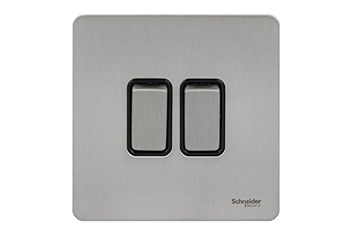 Schneider Electric Ultimate Doppelte 2-Wege-Schalter-Blende 16AX, schraublos, Edelstahl, Schwarz