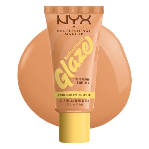 NYX Professional Makeup Foundation für alle Hauttypen, Mit Sheabutter, Mangobutter und Niacinamide, LSF 30 gegen UVA- und UVB-Strahlen, Buttermelt Glaze, Farbton: 02 Vanilla Bean Butta