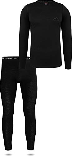 normani Herren Merino Unterwäsche-Set Garnitur (Unterhemd und Unterhose) 100% Merinowolle Thermounterwäsche Ski-Funktionsunterwäsche Farbe Dunkel-Schwarz Größe 6XL