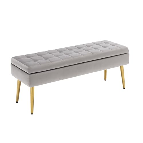 HUMZGHG Moderne minimalistische Aufbewahrungsbank mit goldenen Metallbeinen, gepolsterte Samtbank, für Schlafzimmer, Wohnzimmer, Foyer, Wohnzimmer, Bad (Dunkelgrau)