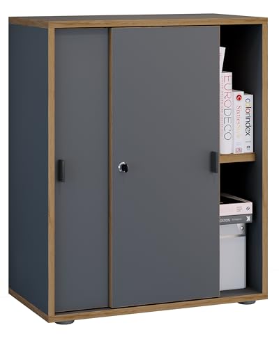 VCM Büroschrank mit 2 Fächern | moderner Aktenschrank mit Schiebetüren | Maße H. 74 x B. 60 x T. 37 cm – Salia 2-Fach Anthrazit