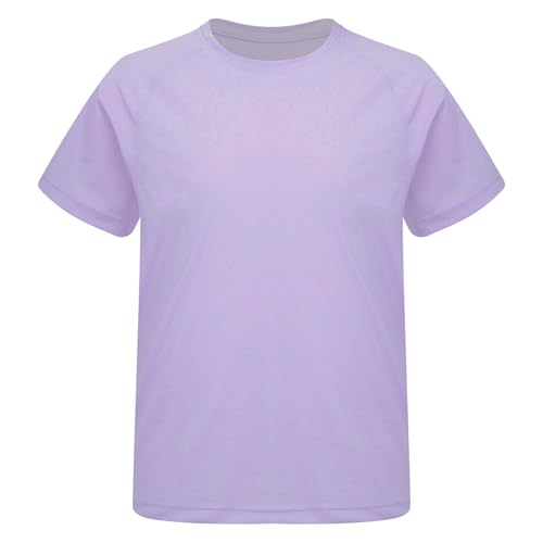 Yruioon Kinder Mädchen Sport T-Shirt Schnelltrocknendes Kurzarm Shirt Rundhals Tops Fitness Sport Yoga Training Sportswear Hell Lila 146-152