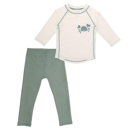 LaLoona Baby UV Schutz Badeset | Lange Badehose und Schwimmshirt mit UPF 80+ | UV Kleidung schnelltrocknend & Oeko-TEX Standard 100 geprüft - Off White Mint - 98