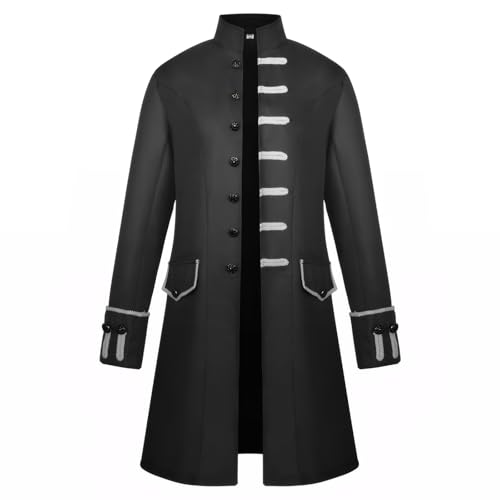 Herren Steampunk Mantel Halloween Frack Jacke, Mittelalter Vintage viktorianischen Gothic Frack, Halloween Karneval Cosplay Kostüm (Schwarz, M)