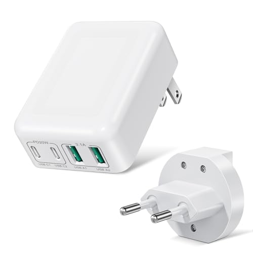 USB C Ladegerät, Insgesamt 40W Flache USB Mehrfach Schnellladegerät, 4-Port Multi Netzteil, Kompatibel mit iPhone 12/13/14/15/16 Pro Max, Galaxy S23/S22/Note 10, Reiseladegerät mit EU, US