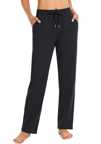 EUHOM Jogginghose Damen Sporthose Lang Baumwolle Yogahose Frauen Bequem Freizeithose Gerades Bein Trainingshose Sweatpants für Jogging Sport Yoga(Schwarz, L)