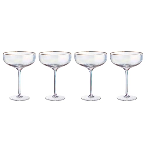 BUTLERS Champagner Gläser | 4x Champagnerschale mit Goldrand 400ml aus mundgeblasenes Glas -SMERALDA- ideal als Sektschalen, Cocktailgläser, Martinigläser