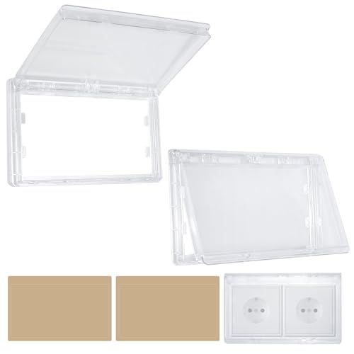 WYYFXY® 2 Stück Schalter Abdeckung 2 Fach Selbstklebend Steckdosen Abdeckung Typ 86 Lichtschalter Abdeckung Wasserdicht Steckdosenschutz für Badezimmer Küche Zuhause Draußen