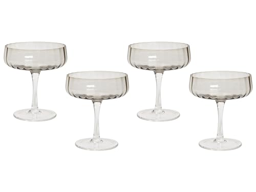 Champagnerschalen 4er Set transparent / grau 170 ml geriffeltes Design Quartz