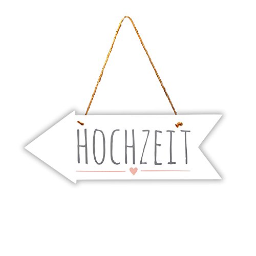 Frau WunderVoll® Schild Pfeil Hochzeit, 40 x 15 cm, Holz, beidseitig Bedruckt/Wegweiser, Hochzeit Vintage, Hochzeitsschild, Kirche, Standesamt, Stuhldekoration, Hochzeitsgeschenke Brautpaar Schild