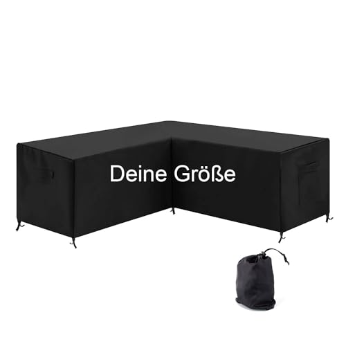 Abdeckung für Eckmöbel L-Form nach Maß Tisch und Stühle Wasserabweisend Winddicht Schutzhülle Gartentisch Abdeckhaube Schutzhülle Gartentischabdeckung Schwarz alle Größen Maßanfertigung [131]
