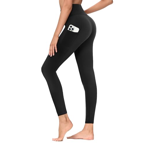 TNNZEET Leggings Damen High Waist mit Taschen Sporthose Blickdicht Sportleggins Lang Weiche Yogahose Elastische Hosen Sport Gym Laufhose(Schwarz,XXL)