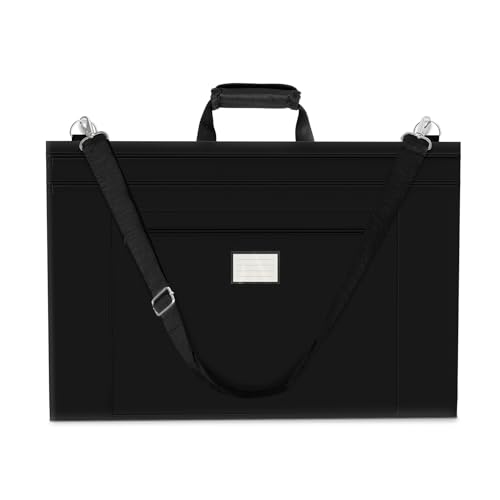 Mordx 54 x 66cm-Aufbewahrungstasche für Zeichenbrett mit Griff,Transporttasche für Zeichenplatte, Schwarze Kunsttasche für Künstlerbedarf, Bücher und Ordner, mit Schultergurt- Schwarz